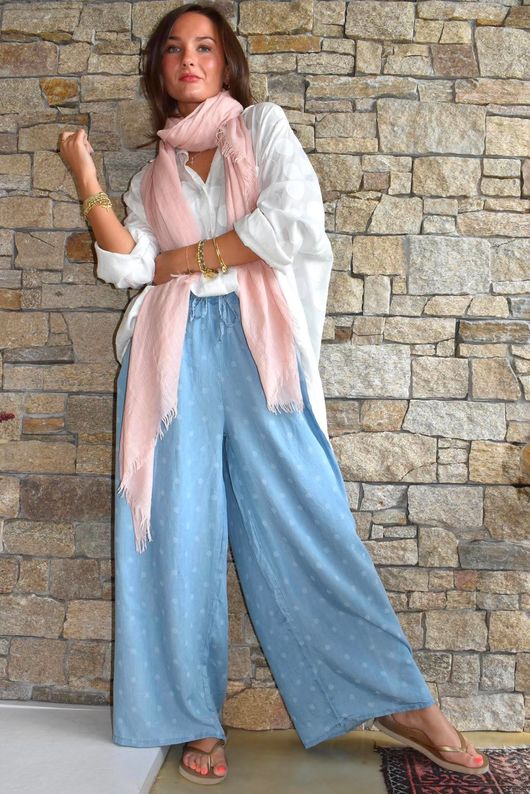 Essential Summer Chambray Spot Wide Leg Pant Light